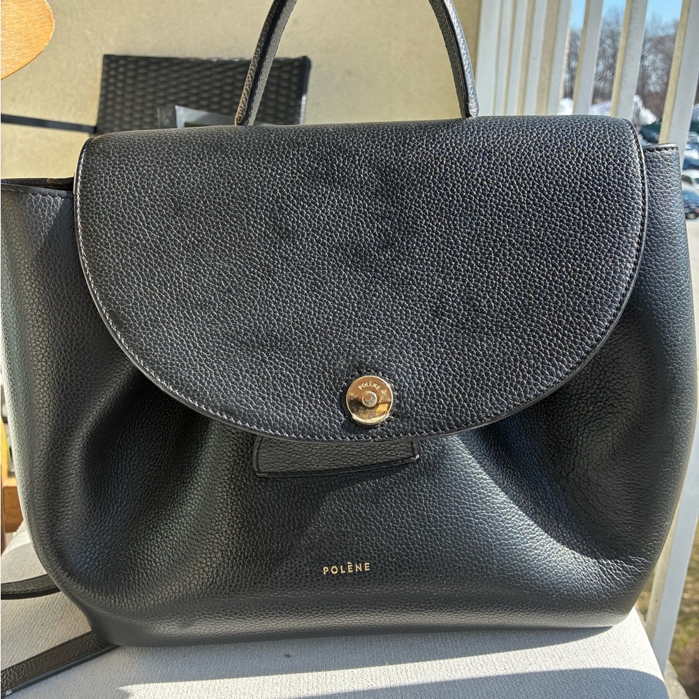 Black Pebbled Leather Top-Handle Bag